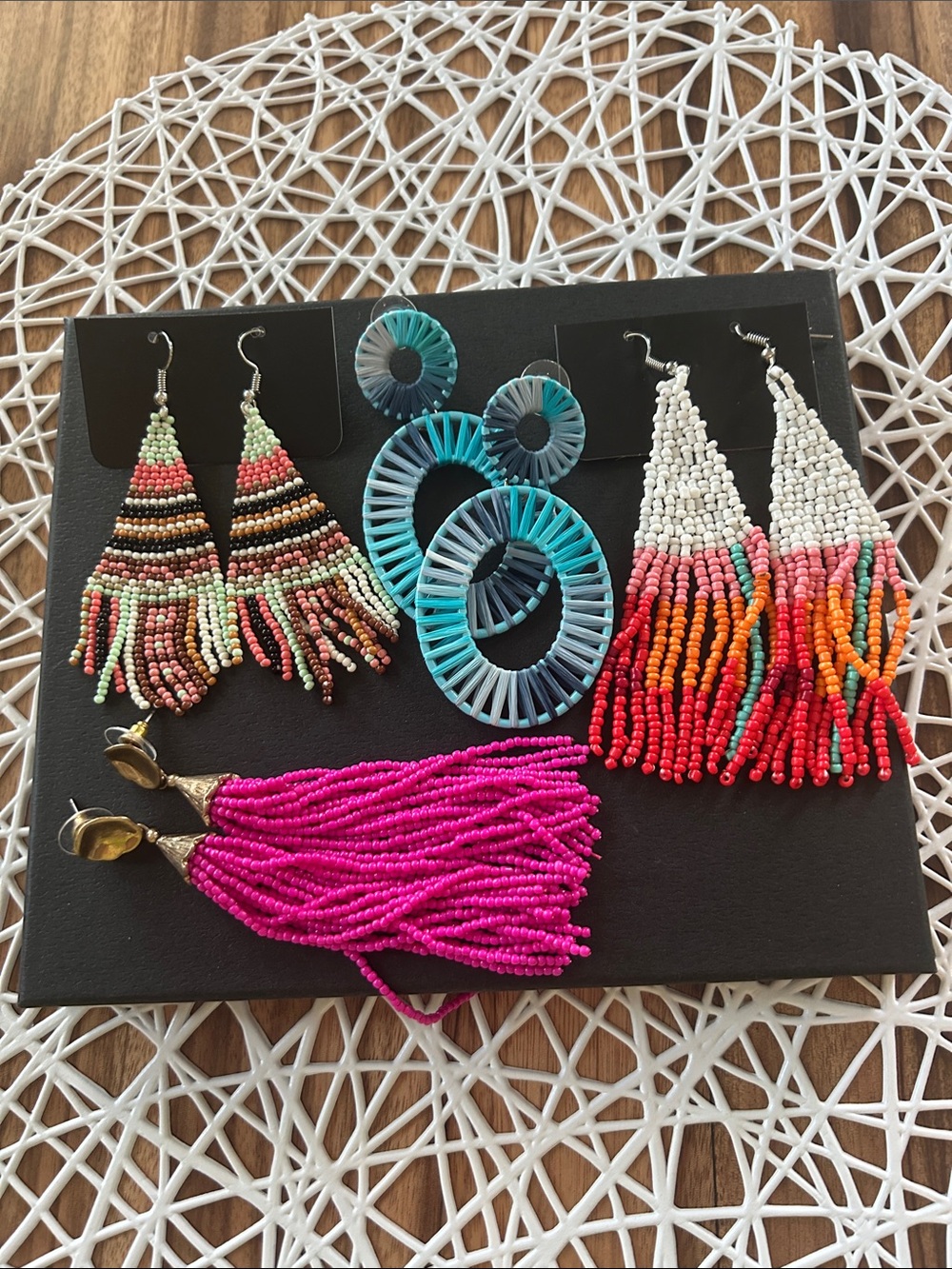 Handmade colorful Beaded Tassel Earrings - Multicolor Bundle of 4 pairs.